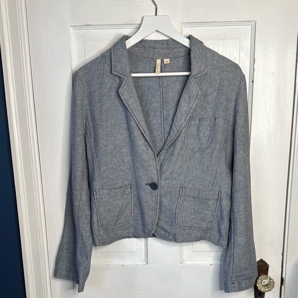 Frenchi Overcoat Single Breasted Notched Linen Blend Blazer Jacket W1211 Sz L